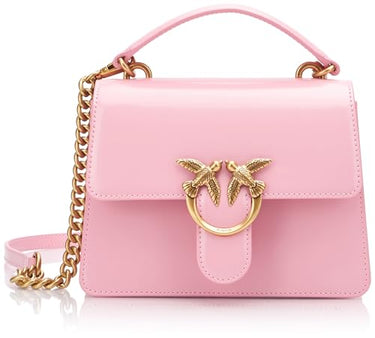 Pinko Damen Love One Top Handle Mini Light Gebürstetes Leder glänzend Tasche, P31q_Marine-Antik-Gold im Sale